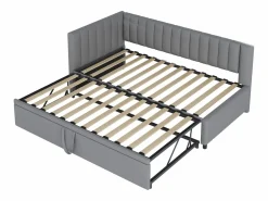 Merax Cama nido 90/180 x 200 cm en forma de L, Sofá cama - Terciopelo - Somier de láminas - claro (sin colchón)