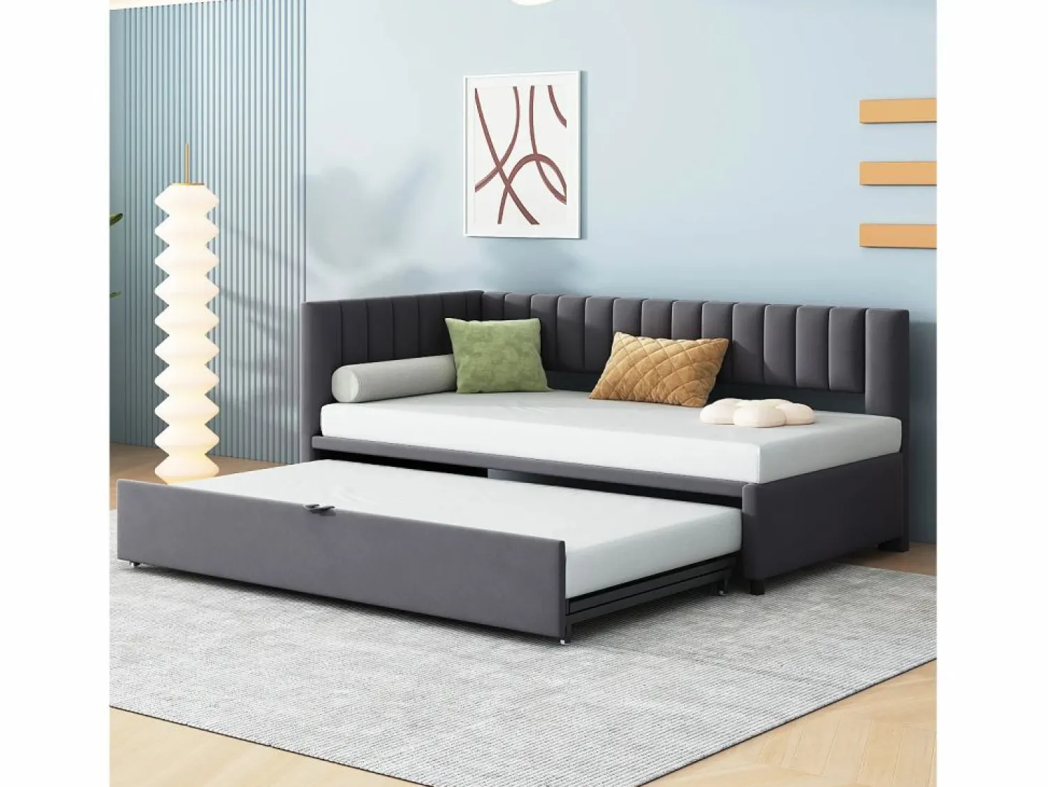 Best Merax Cama nido 90/180 x 200 cm en forma de L, Sofá cama - Terciopelo - Somier de láminas - (sin colchón) Gris