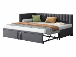 Best Merax Cama nido 90/180 x 200 cm en forma de L, Sofá cama - Terciopelo - Somier de láminas - (sin colchón) Gris