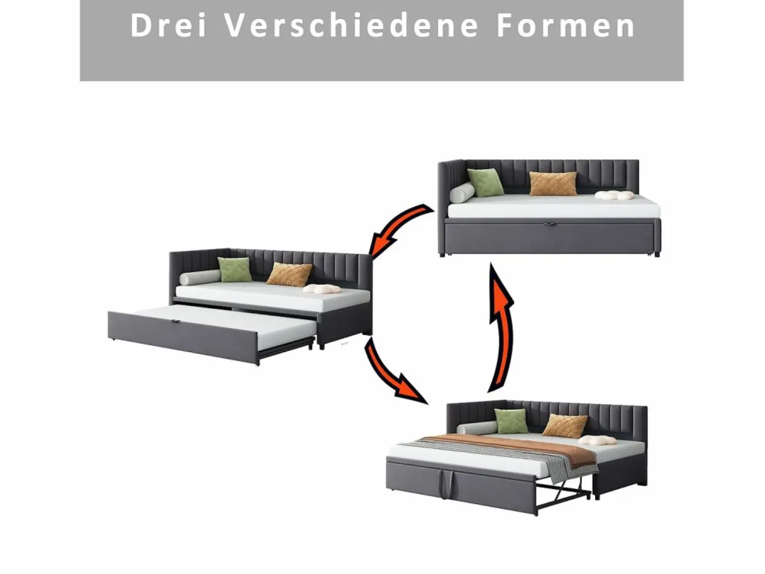 Best Merax Cama nido 90/180 x 200 cm en forma de L, Sofá cama - Terciopelo - Somier de láminas - (sin colchón) Gris