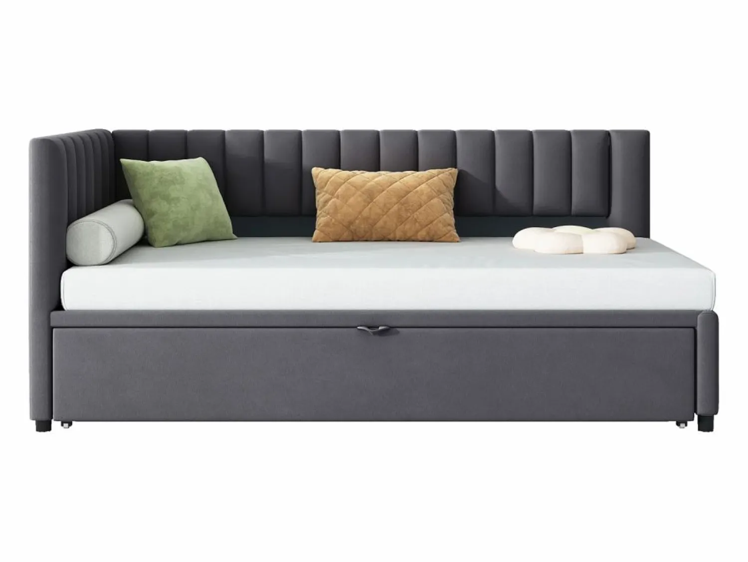 Best Merax Cama nido 90/180 x 200 cm en forma de L, Sofá cama - Terciopelo - Somier de láminas - (sin colchón) Gris