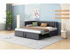 Best Merax Cama nido 90/180 x 200 cm en forma de L, Sofá cama - Terciopelo - Somier de láminas - (sin colchón) Gris