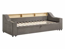 Vente-unique Cama nido 2 x 80 x 200 cm con almacenamiento y puerto USB en tela - ORAVAYA