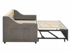 Vente-unique Cama nido 2 x 80 x 200 cm con almacenamiento y puerto USB en tela - ORAVAYA
