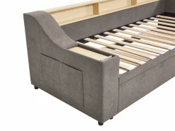 Vente-unique Cama nido 2 x 80 x 200 cm con almacenamiento y puerto USB en tela - ORAVAYA