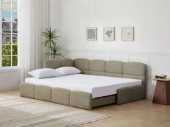 Vente-unique cama nido 2 x 80 x 200 cm con somier de láminas en tejido texturizado - PLURANIO