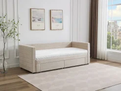 Vente-unique Cama nido 2 x 80 x 200 cm tela texturizada + colchón - CAMITY