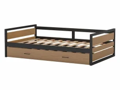 Outlet Vente-unique Cama nido 120 x 200 y 90 x 200 cm en MDF pino y metal natural y antracita - BOSTON Color natural claro
