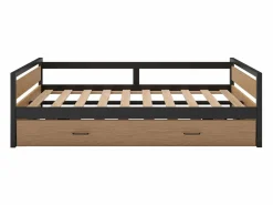 Outlet Vente-unique Cama nido 120 x 200 y 90 x 200 cm en MDF pino y metal natural y antracita - BOSTON Color natural claro