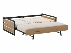 Outlet Vente-unique Cama nido 120 x 200 y 90 x 200 cm en MDF pino y metal natural y antracita - BOSTON Color natural claro