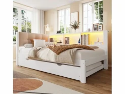 Hauss Spole Cama nido blanca de 90x200cm con iluminación LED, almacenaje, USB (sin colchón)