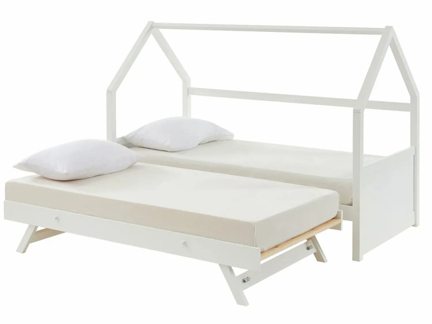 Vente-unique Cama nido cabaña 2 x 90 x 190 cm de madera de Pino con colchón - HURRA Blanco