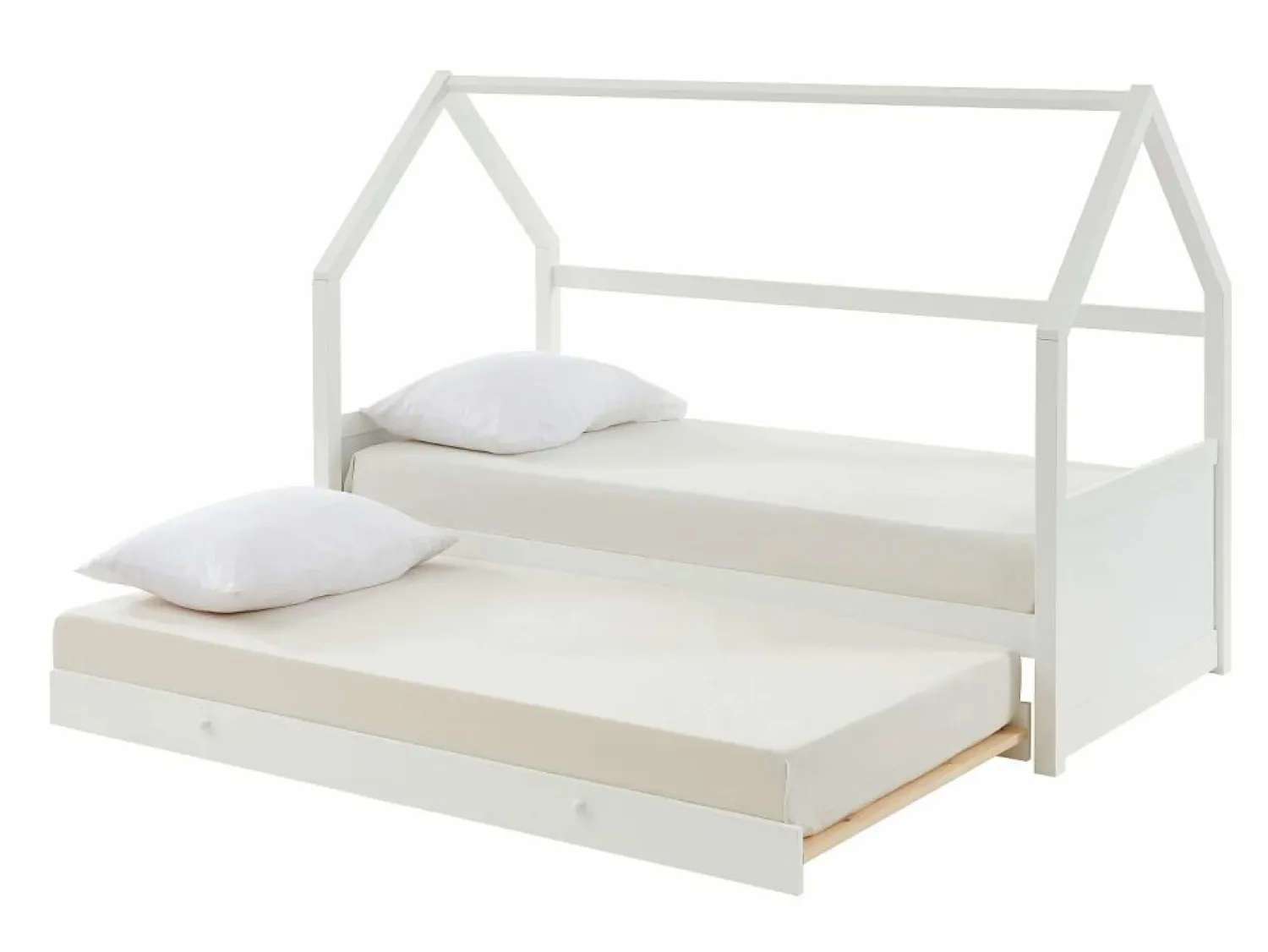 Vente-unique Cama nido cabaña 2 x 90 x 190 cm de madera de Pino con colchón - HURRA Blanco