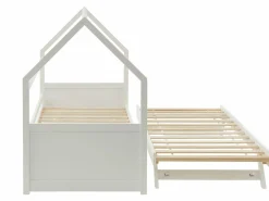 Vente-unique Cama nido cabaña 2 x 90 x 190 cm de madera de Pino con colchón - HURRA Blanco