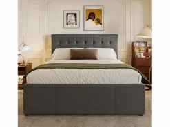 Outlet Cama nido con 3 cajones - 140 x 200 cm + 90 x 190 cm - tejido de lino - cabecero ajustable - color Cama Diván