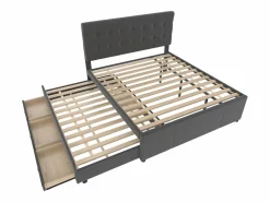 Outlet Cama nido con 3 cajones - 140 x 200 cm + 90 x 190 cm - tejido de lino - cabecero ajustable - color Cama Diván