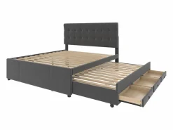 Outlet Cama nido con 3 cajones - 140 x 200 cm + 90 x 190 cm - tejido de lino - cabecero ajustable - color Cama Diván
