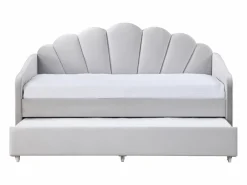 Hot Vente-unique Cama nido con forma de concha 2 x 90 x 190 cm terciopelo + colchón - ELUSIA Gris claro