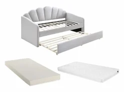 Hot Vente-unique Cama nido con forma de concha 2 x 90 x 190 cm terciopelo + colchón - ELUSIA Gris claro