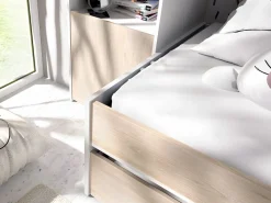 Clearance Cama nido con puente y compartimentos 90 x 190 cm - Color roble y blanco SELENA Cama Nido