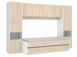 Online Cama nido con puente y compartimentos 90 x 190 cm roble y blanco con colchón SELENA Cama Nido