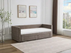 Sale Vente-unique Cama nido de 2 x 80 x 200 cm en tejido texturizado gris + colchón - CAMITY Topo