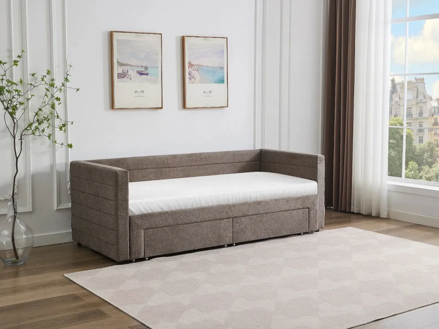 Sale Vente-unique Cama nido de 2 x 80 x 200 cm en tejido texturizado gris + colchón - CAMITY Topo