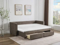 Sale Vente-unique Cama nido de 2 x 80 x 200 cm en tejido texturizado gris + colchón - CAMITY Topo