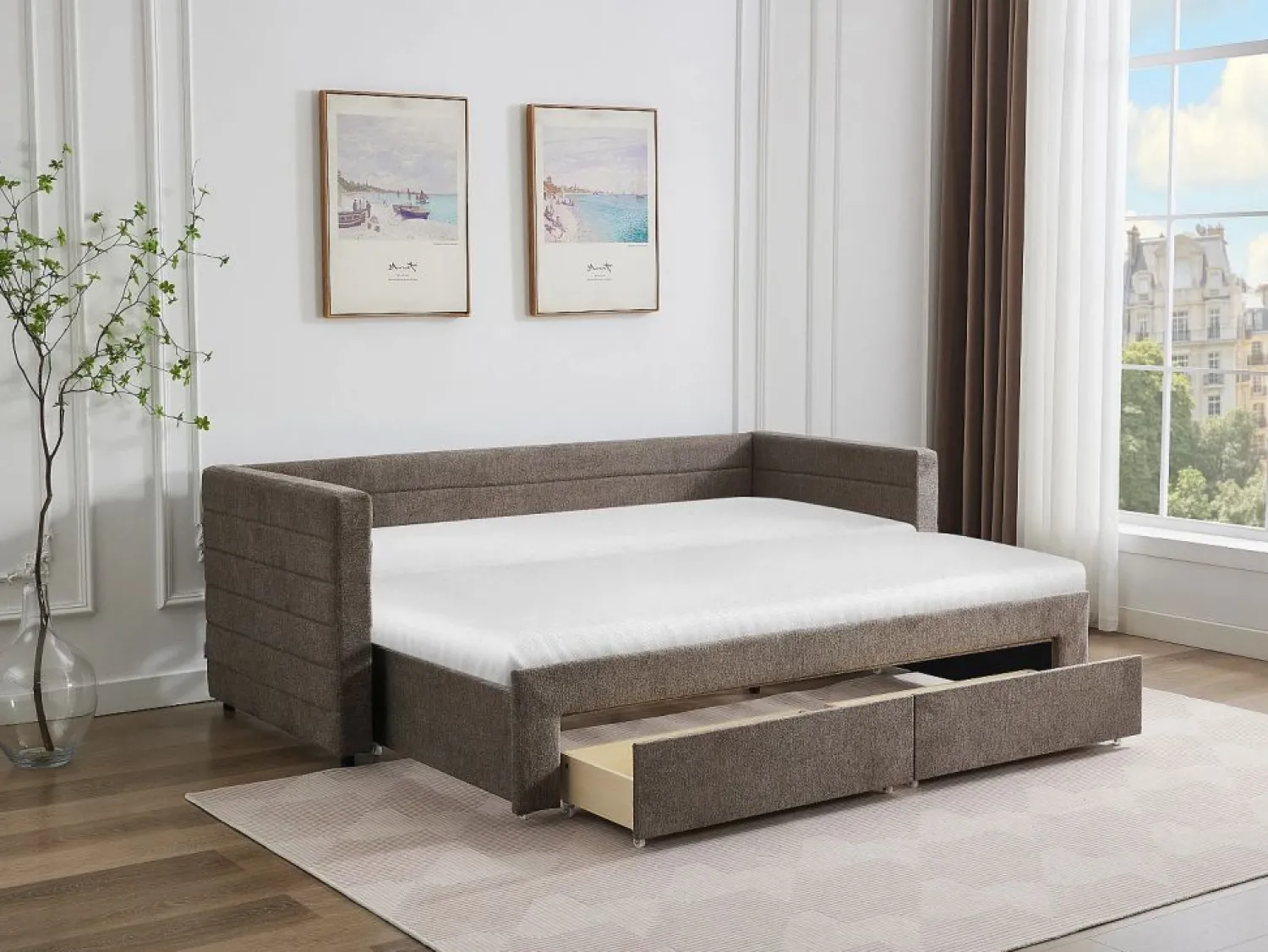 Sale Vente-unique Cama nido de 2 x 80 x 200 cm en tejido texturizado gris + colchón - CAMITY Topo