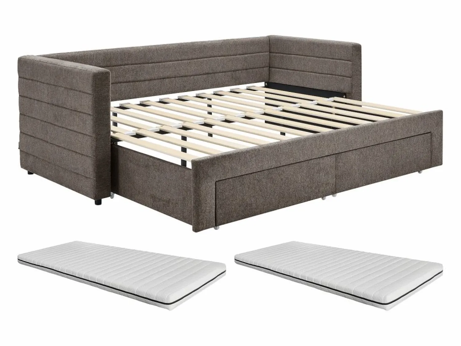 Sale Vente-unique Cama nido de 2 x 80 x 200 cm en tejido texturizado gris + colchón - CAMITY Topo