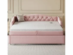 Sale ModernLuxe Cama nido de lino 90x200 cm y 90x190 cm - con puerto USB y somier - Rosa