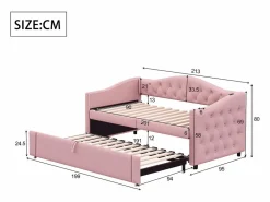 Sale ModernLuxe Cama nido de lino 90x200 cm y 90x190 cm - con puerto USB y somier - Rosa