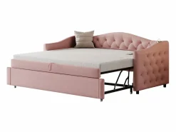 Sale ModernLuxe Cama nido de lino 90x200 cm y 90x190 cm - con puerto USB y somier - Rosa