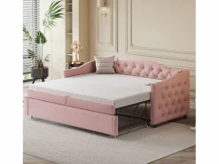 Sale ModernLuxe Cama nido de lino 90x200 cm y 90x190 cm - con puerto USB y somier - Rosa