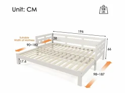 Outlet Cama nido diván 90x190 cm de pino macizo con segunda cama y estructura enrollable - Cama Nido
