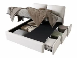 Discount DripeX Cama nido en terciopelo , 140 x 200 cm, con 3 cajones y cabecero ajustable, carga máx. 300kg Blanco