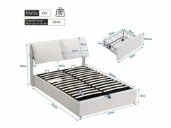 Discount DripeX Cama nido en terciopelo , 140 x 200 cm, con 3 cajones y cabecero ajustable, carga máx. 300kg Blanco