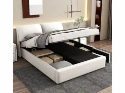 Discount DripeX Cama nido en terciopelo , 140 x 200 cm, con 3 cajones y cabecero ajustable, carga máx. 300kg Blanco
