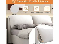 Cama nido en terciopelo , 140 x 190 cm, con 3 cajones y cabecero ajustable, carga máx. 300kg Cama Terciopelo|Cama Con Canapé