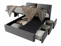 DripeX Cama nido en terciopelo , 140 x 190 cm, con 3 cajones y cabecero ajustable, carga máx. 300kg