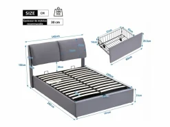 DripeX Cama nido en terciopelo , 140 x 190 cm, con 3 cajones y cabecero ajustable, carga máx. 300kg