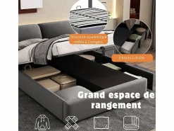 DripeX Cama nido en terciopelo , 140 x 190 cm, con 3 cajones y cabecero ajustable, carga máx. 300kg