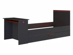 New Vente-unique Cama nido gamer 90 x 200 et 90 x 190 cmcm con escritorio y LEDs antracita y rojo - VOUANI Gris antracita