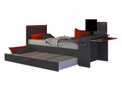 New Vente-unique Cama nido gamer 90 x 200 et 90 x 190 cmcm con escritorio y LEDs antracita y rojo - VOUANI Gris antracita