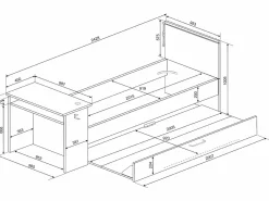 New Vente-unique Cama nido gamer 90 x 200 et 90 x 190 cmcm con escritorio y LEDs antracita y rojo - VOUANI Gris antracita
