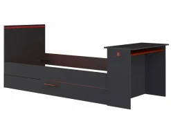 New Cama nido gamer 2 x 90 x 200 con escritorio y LEDs antracita y rojo + somier VOUANI Cama Nido|Cama Infantil