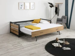 Vente-unique Cama nido industrial 90 x 190 cm MDF, pino y metal BOSTON