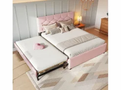 Merax Cama nido infantil - 140 x 200 cm + 90 x 190 cm con cabecero - terciopelo - (sin colchón)