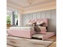 Merax Cama nido infantil - 140 x 200 cm + 90 x 190 cm con cabecero - terciopelo - (sin colchón)