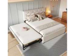 Merax Cama nido infantil - 140 x 200 cm + 90 x 190 cm con cabecero - terciopelo - (sin colchón)